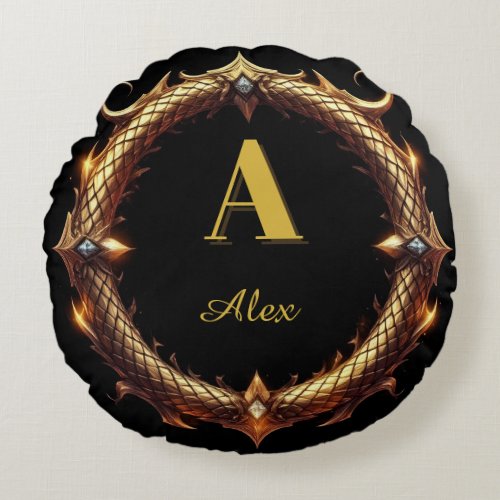 ✨ Initial Letter Dragon Ornate Circle Frame ✨ Round Pillow