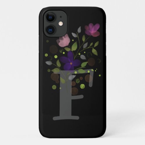 Initial Letter F Plus Floral Design iPhone 11 Case