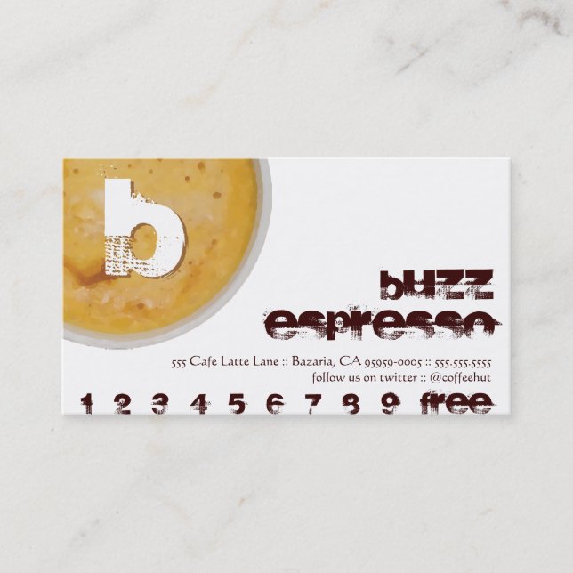 Initial Letter Foamy Coffee Cup Loyalty Punch Card (Front)