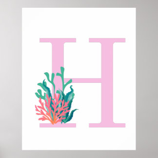 Initial Letter H Monogram Pink Teal Coral Poster