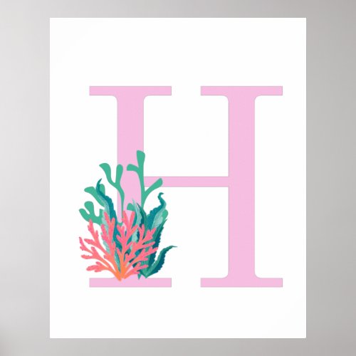 Initial Letter H Monogram  Pink Teal Coral Poster