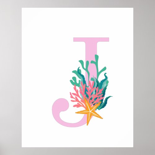 Initial Letter J Monogram  Pink Teal Coral Poster