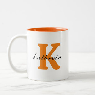 Initial Letter K Simple Monogram Modern Style Two-Tone Coffee Mug
