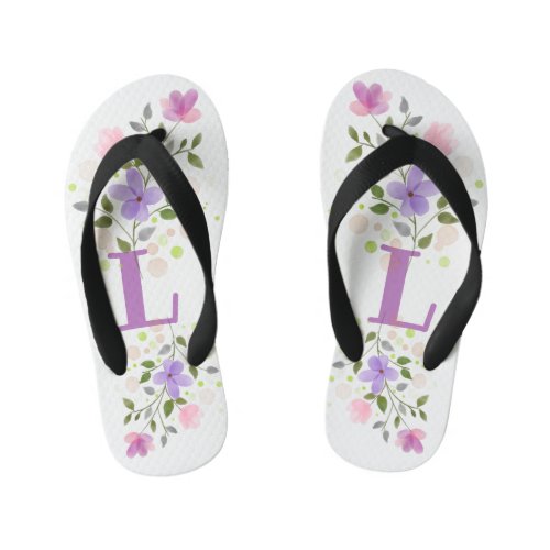 Initial Letter L Plus Floral Design Kids Flip Flops