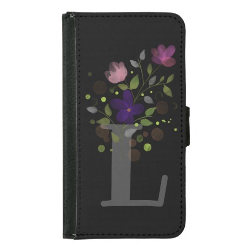 Initial Letter L Plus Floral Design Wallet Case