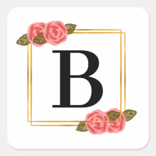 Initial letter letter B with golden frame Square Sticker