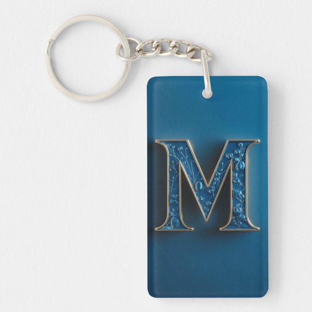 Initial letter M blue Monogram  Keychain (Front)