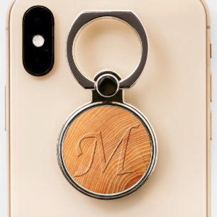 Initial Letter M Faux Distressed Wood Print Phone Ring Stand