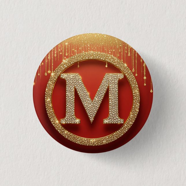 Initial Letter M Gold Glitter Monogram Button (Front)