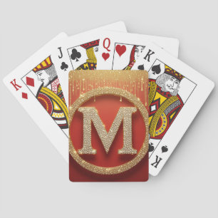 Initial Letter M Gold Glitter Monogram Poker Cards