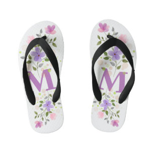 Initial Letter M Plus Floral Design Kid's Flip Flops