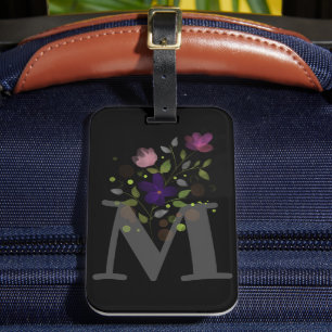 Initial Letter M Plus Floral Design Luggage Tag