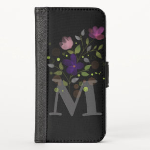 Initial Letter M Plus Floral Design Wallet Case