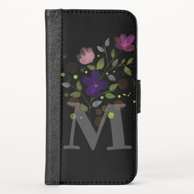 Initial Letter M Plus Floral Design Wallet Case (Front)