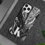 Initial Letter Monogram Black White Ink Marble iPhone 15 Pro Max Case<br><div class="desc">Simple,  stylish custom initial letter monogram phone case with a black and white ink marble swirl pattern and modern minimalist typography in white. this personalized phone case makes the perfect customized gift and thoughtful accessory.</div>