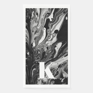 Initial Letter Monogram Black White Ink Marble Paper Guest Towels