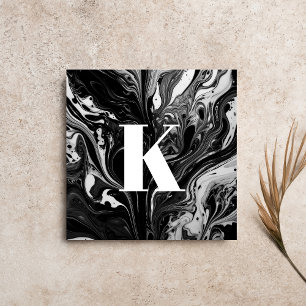 Initial Letter Monogram Black White Ink Marble Square Business Card