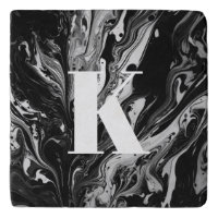 Initial Letter Monogram Black White Ink Marble