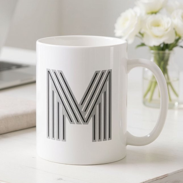 Initial Letter Monogram Black White Modern Stylish Coffee Mug (Creator Uploaded)