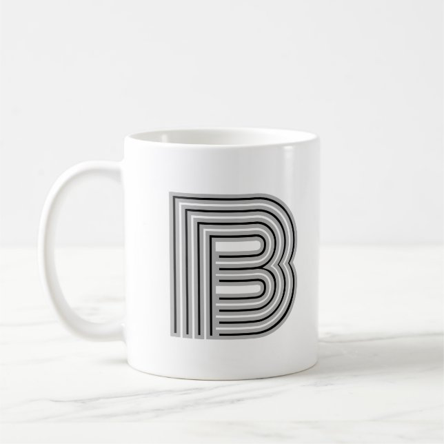 Initial Letter Monogram Black White Modern Stylish Coffee Mug (Left)
