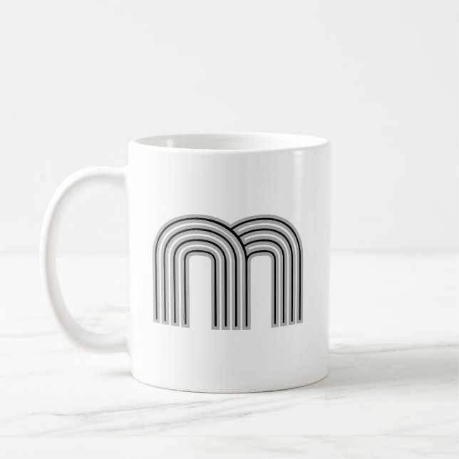 Initial Letter Monogram Black White Modern Stylish Coffee Mug (Left)