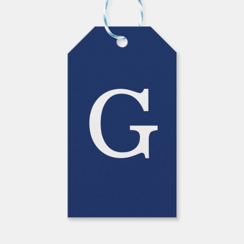 Initial Letter Monogram Blue White Plain Simple Gift Tags