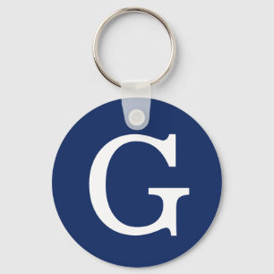 Initial Letter Monogram Blue White Plain Simple Keychain