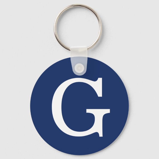 Initial Letter Monogram Blue White Plain Simple Keychain (Front)