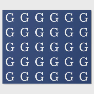 Initial Letter Monogram Blue White Plain Simple Wrapping Paper