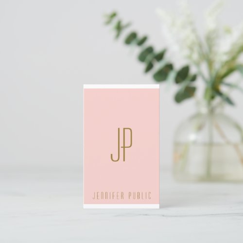 Initial Letter Monogram Blush Pink Gold Vertical Business Card