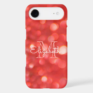 Initial Letter Monogram Coral Faux Glitter Bokeh iPhone 17 Air Case