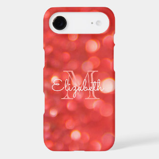 Initial Letter Monogram Coral Faux Glitter Bokeh iPhone 17 Air Case