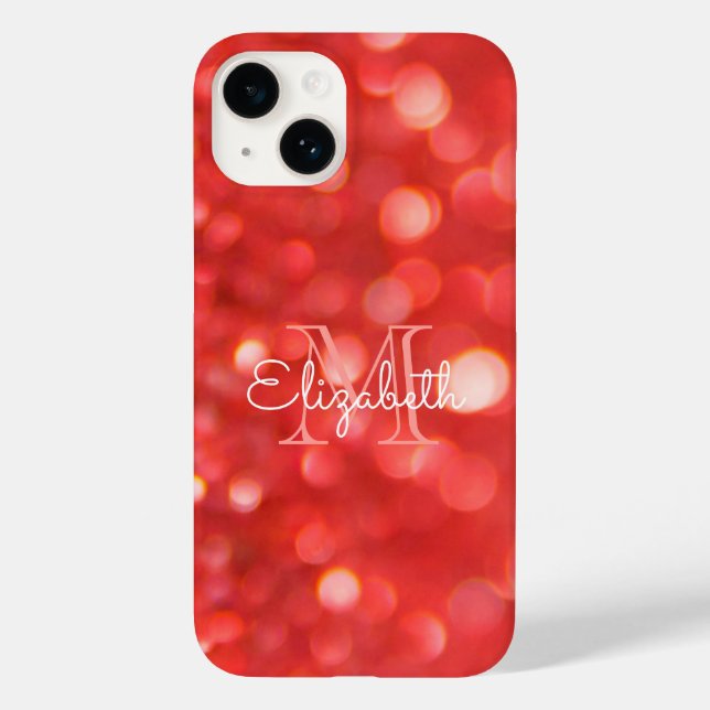 Initial Letter Monogram Coral Glitter Bokeh Case-Mate iPhone Case (Back)