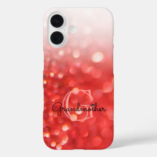 Initial Letter Monogram Coral Glitter Bokeh Ombre iPhone 16 Case