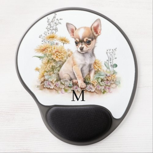 Initial Letter Monogram Cute Chihuahua Puppy Dog Gel Mouse Pad