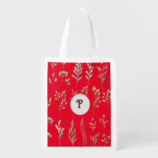 Initial letter monogram elegant red reusable bag