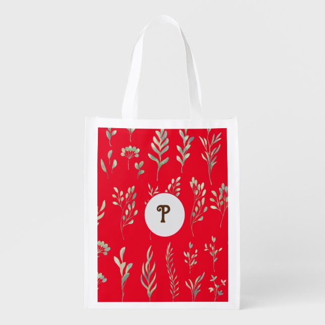 Initial letter monogram elegant red reusable bag (Front)