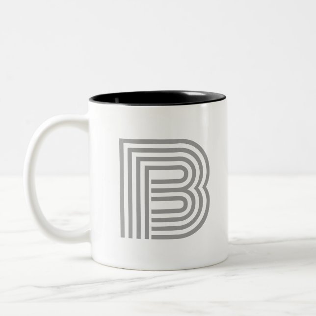 Initial Letter Monogram Gray White Modern Stylish Two-Tone Coffee Mug (Left)