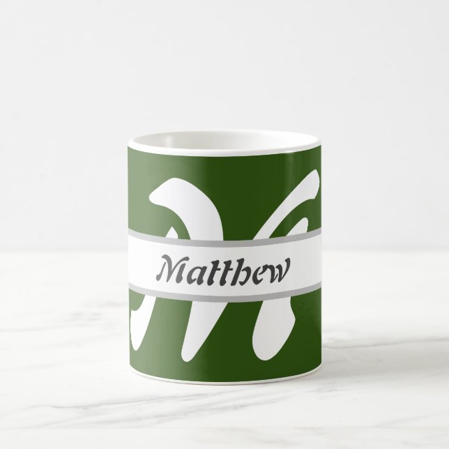 Initial Letter Monogram Green Personalized Name Coffee Mug (Center)