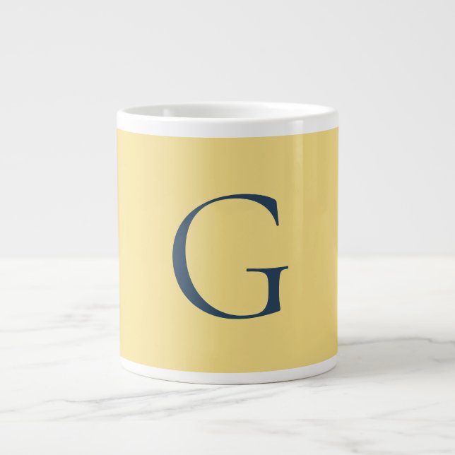 Initial Letter Monogram Jasmine Slate Grey Plain Giant Coffee Mug (Front)