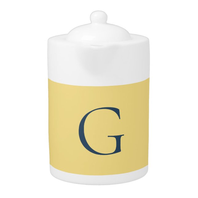 Initial Letter Monogram Jasmine Slate Grey Plain Teapot (Front)