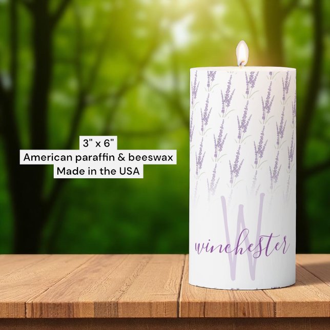Initial Letter Monogram Lavender Flower Pattern Pillar Candle (template pillar candle)