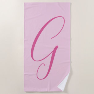 Initial Letter Monogram Light Pink Plain Chic Beach Towel