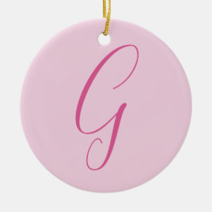 Initial Letter Monogram Light Pink Plain Chic Ceramic Ornament