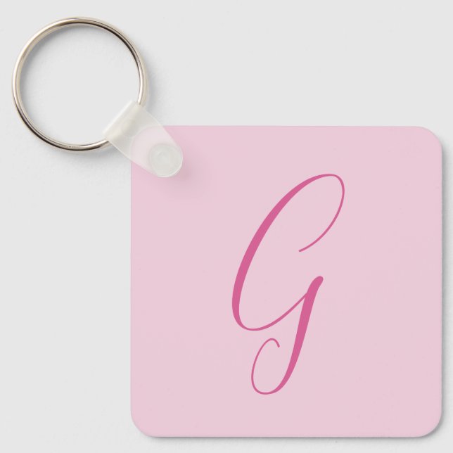 Initial Letter Monogram Light Pink Plain Chic Keychain (Front)