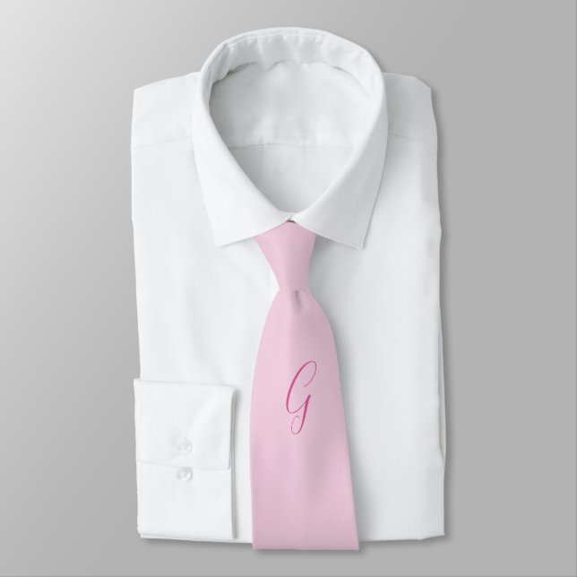 Initial Letter Monogram Light Pink Plain Chic Neck Tie (Tied)