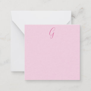 Initial Letter Monogram Light Pink Plain Chic Note Card