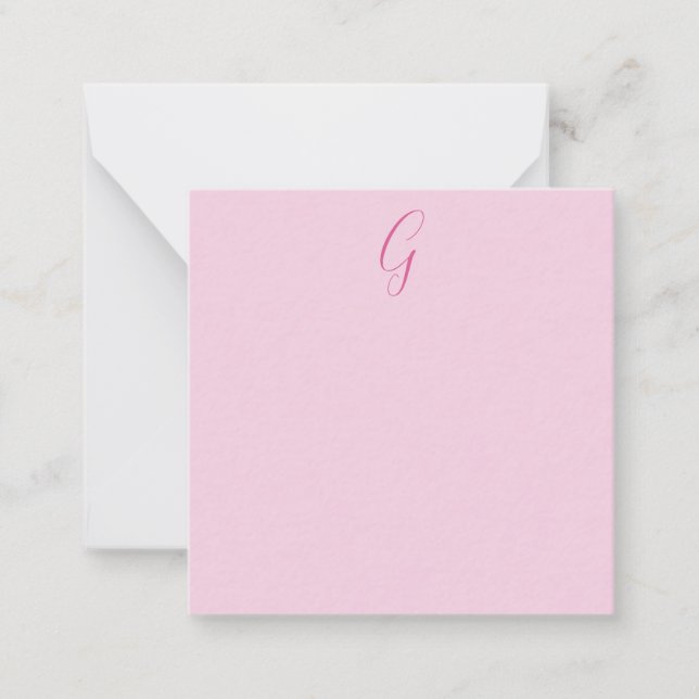 Initial Letter Monogram Light Pink Plain Chic Note Card (Front)