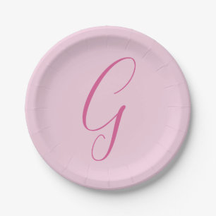 Initial Letter Monogram Light Pink Plain Chic Paper Plates