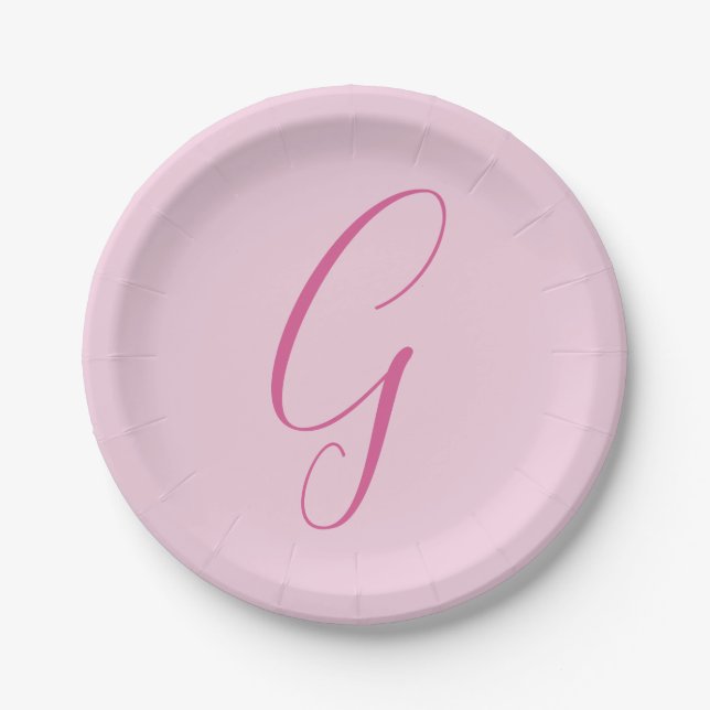 Initial Letter Monogram Light Pink Plain Chic Paper Plates (Front)